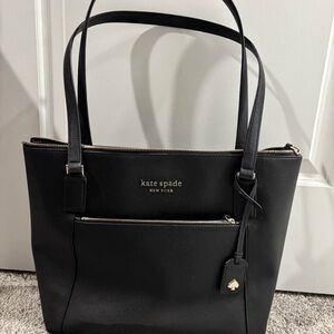 kate spade Black Leather Tote with Front Zip Pocket